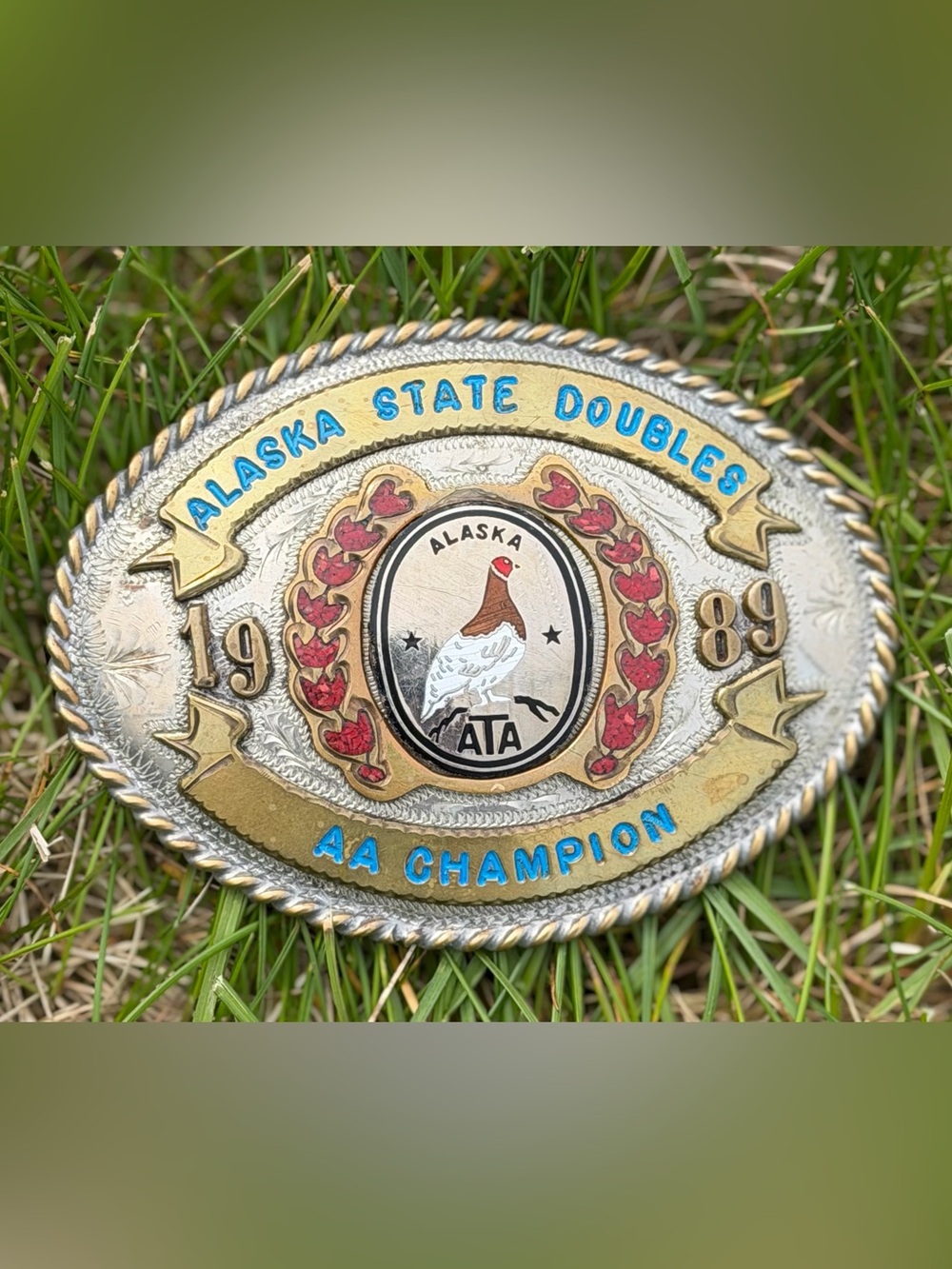 Vintage Alaska State Doubles 1989 AA Champion Belt Buckle - Multi